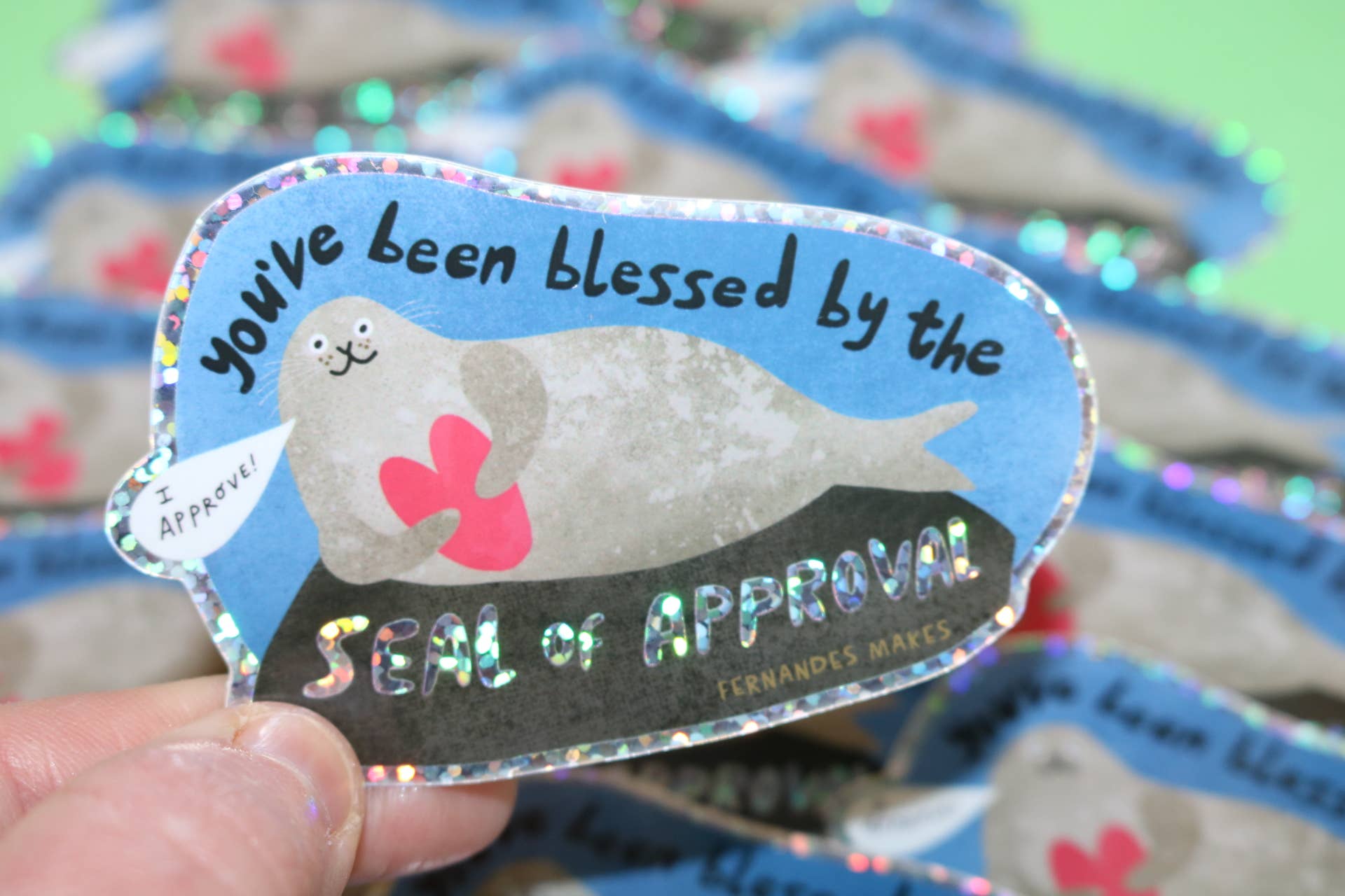 Seal Of Approval Glossy Glitter Vinyl Sticker