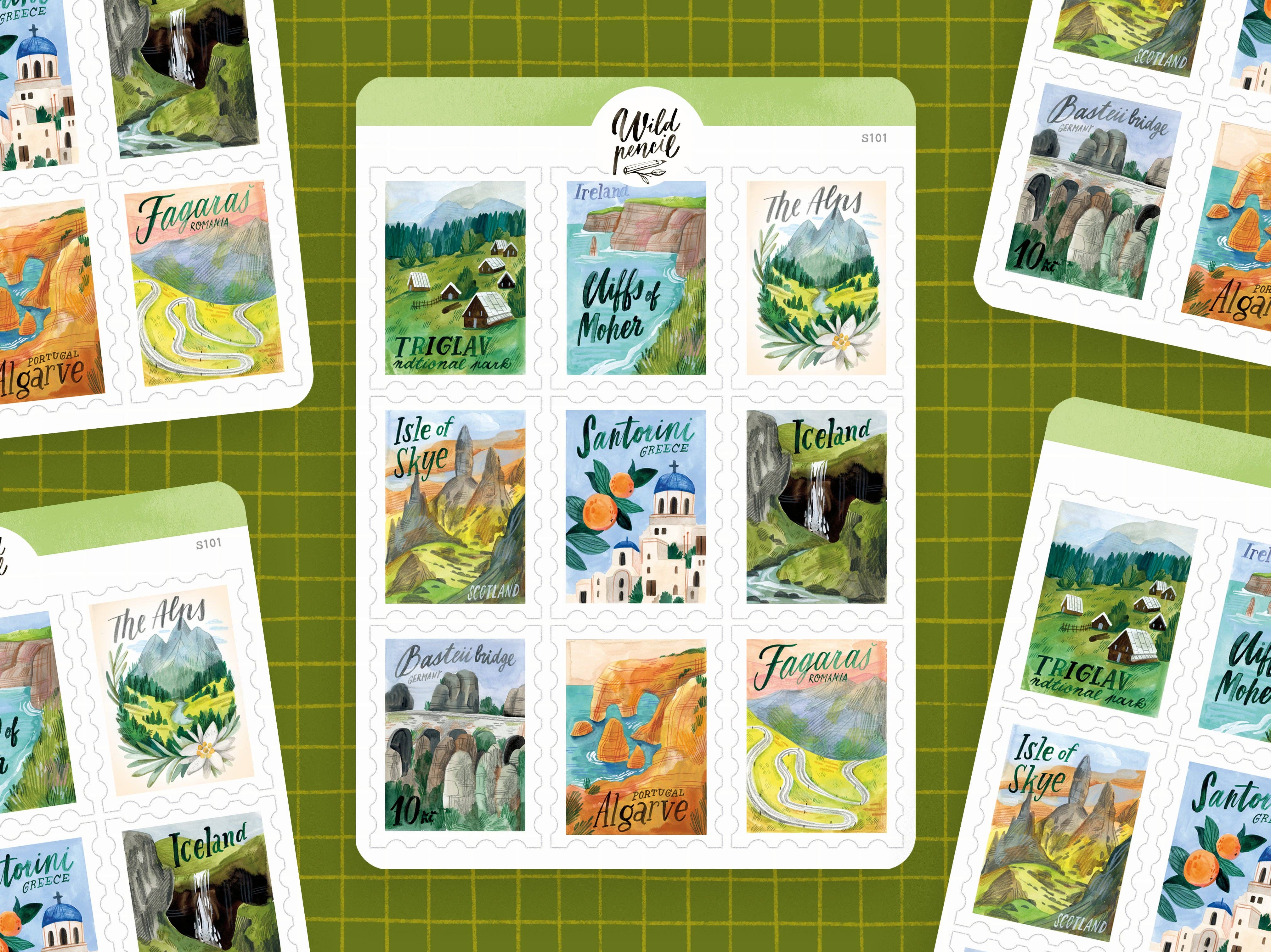 Travel Stamps Sticker Sheet