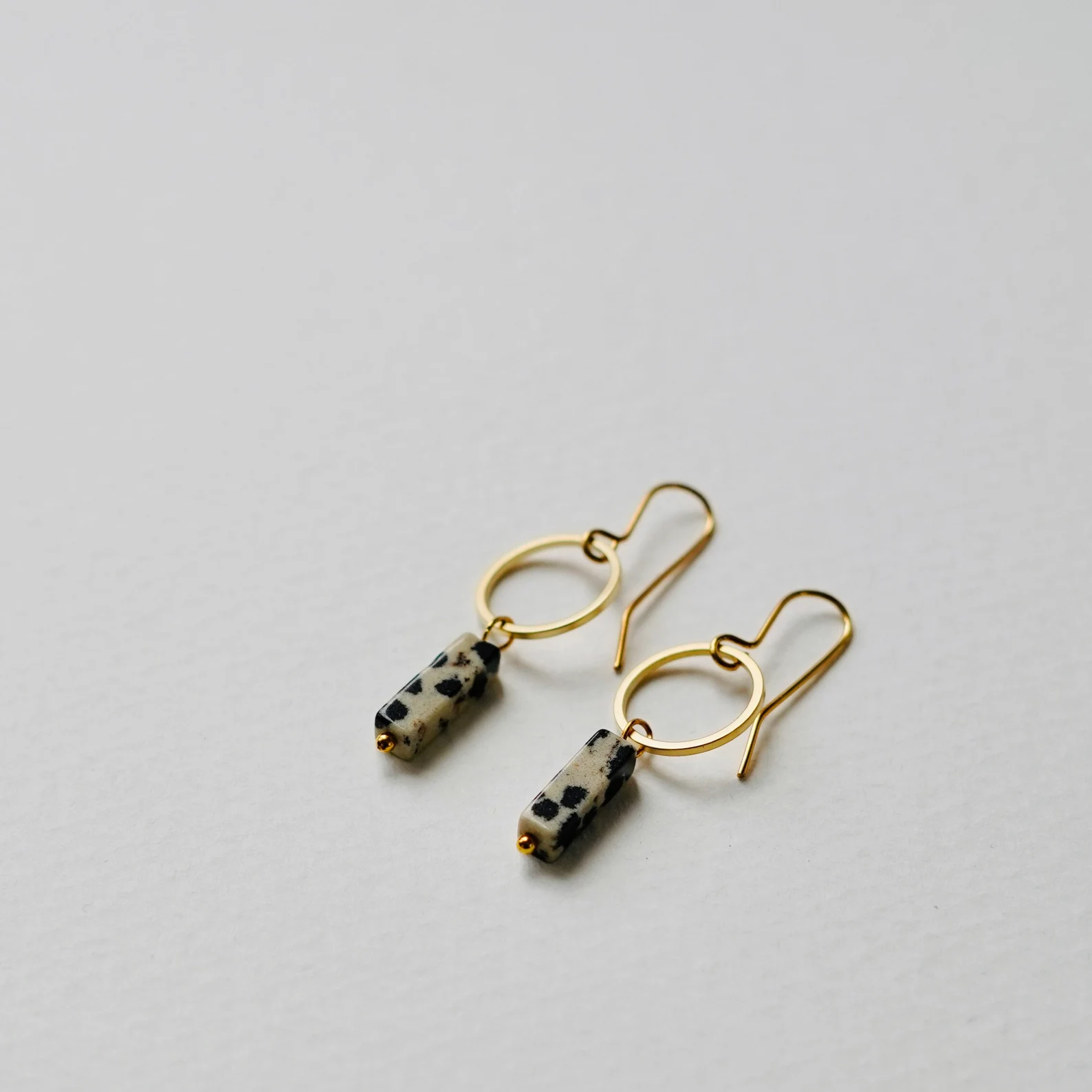 Dalmatian Jasper & Gold Circle Earrings