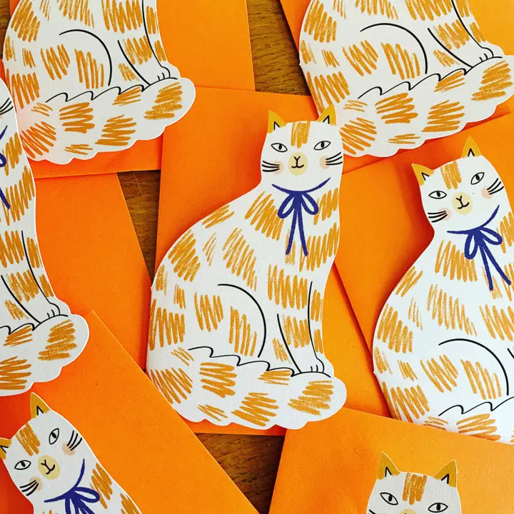 Ginger & White Sitting Kitty Shaped Card