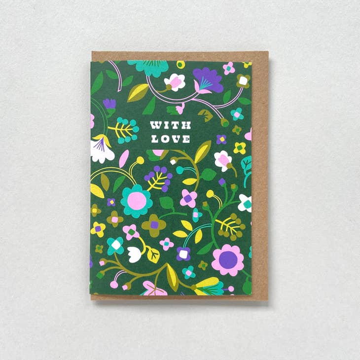 Dark Green Floral With Love Card