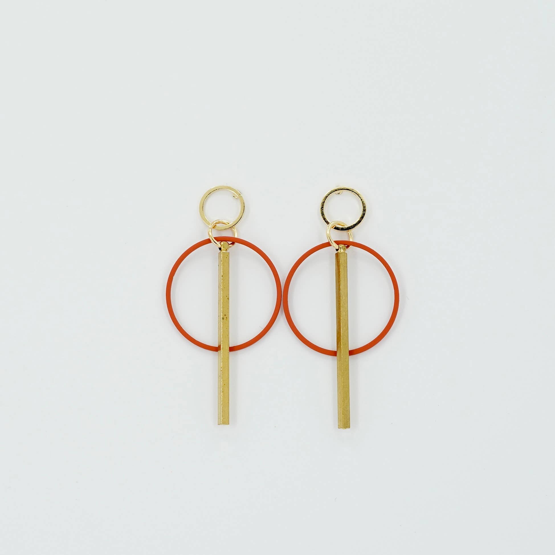 Circle Geometric Drop Earrings - Coral Red