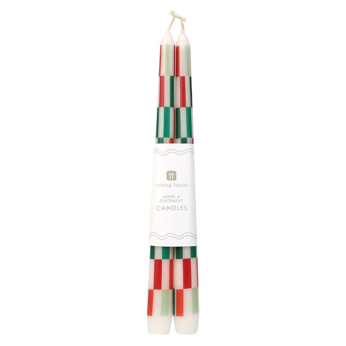 2 Pack Of Red & Green Check Dinner Candles