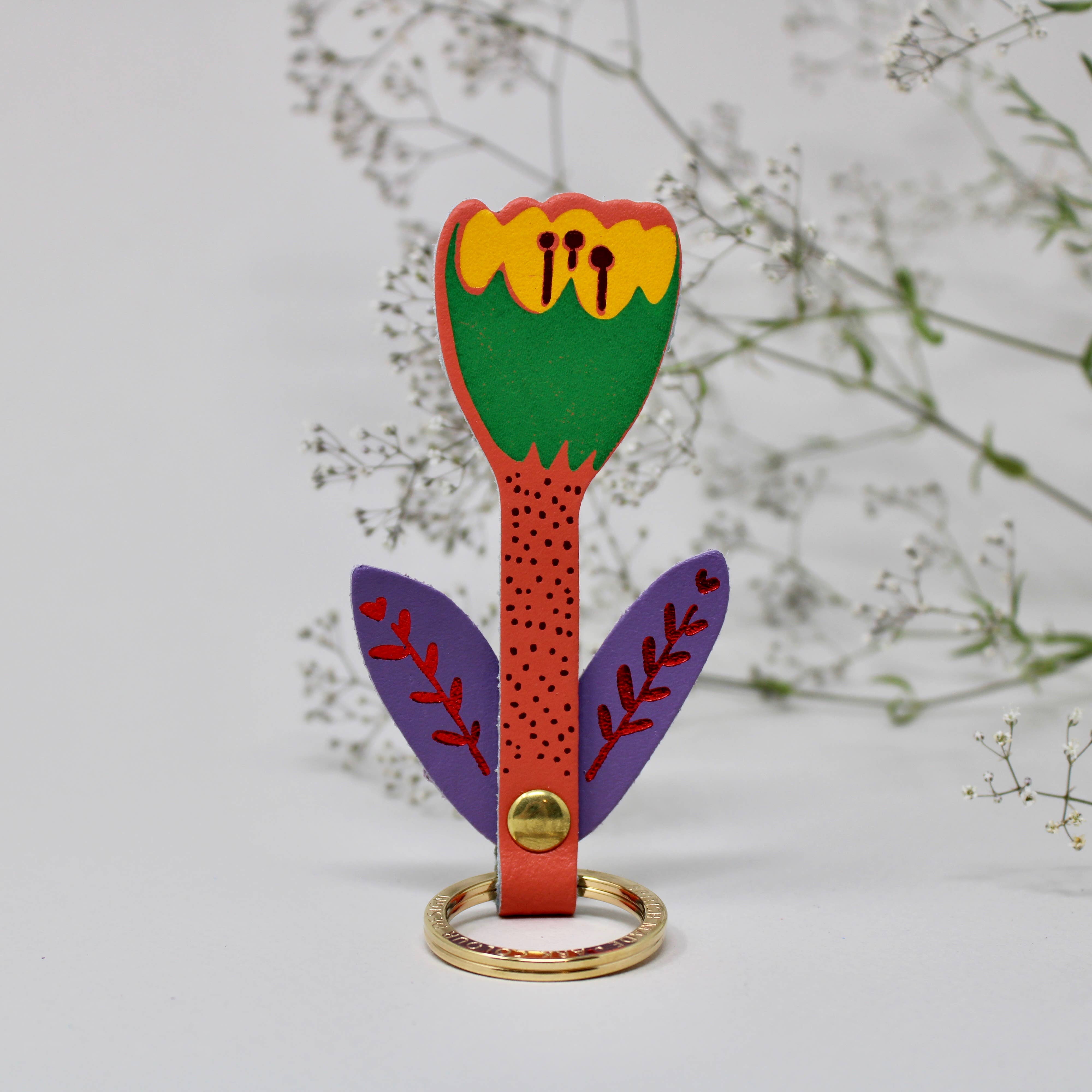 Tulip Flower Key Fob - Coral