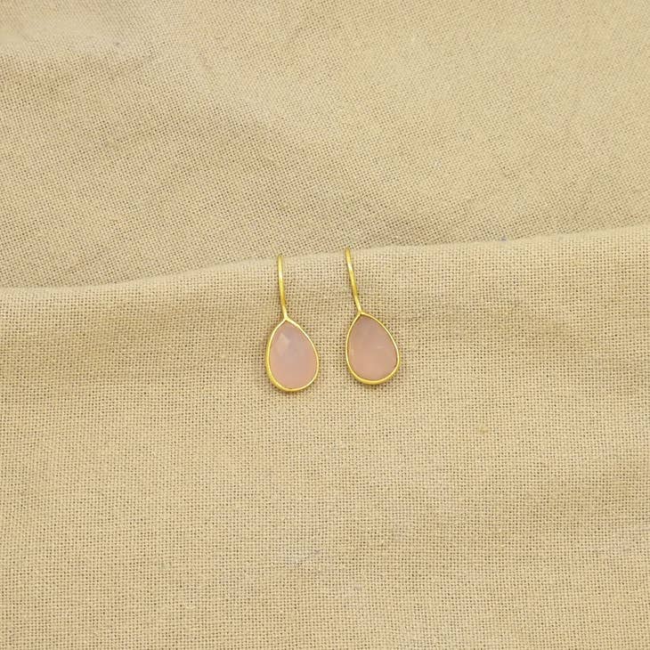 Teardrop Pink Chalcedony Gold Plated Drop Earrings