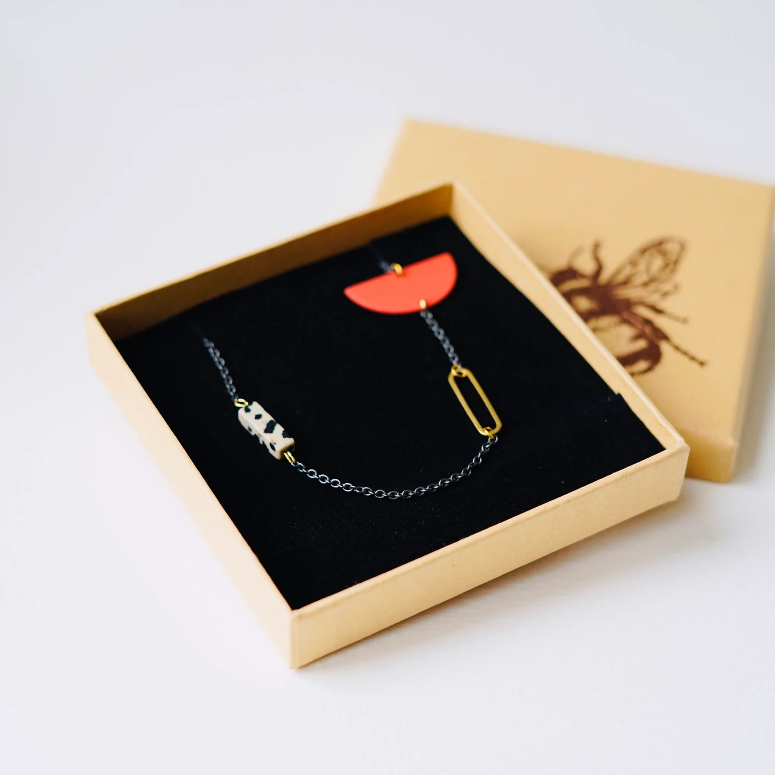 Colour Pop Geometric Necklace - Rust Orange