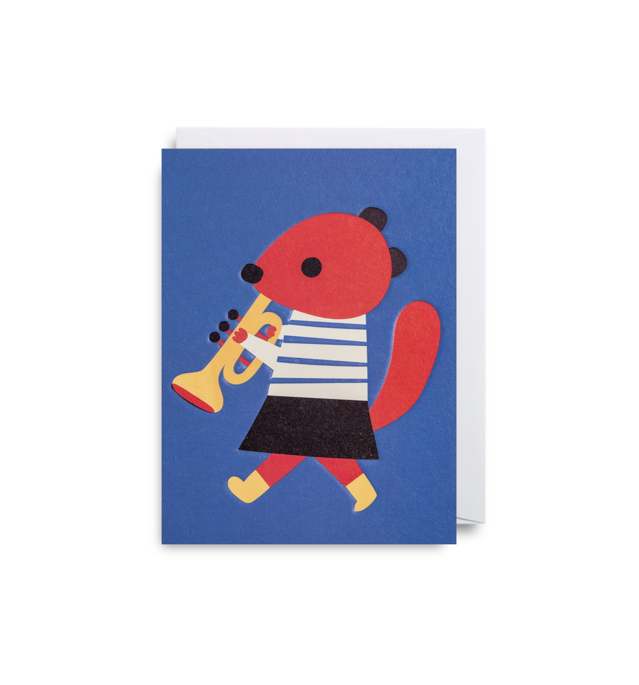Trumpet Squirrel Illustration Mini Card