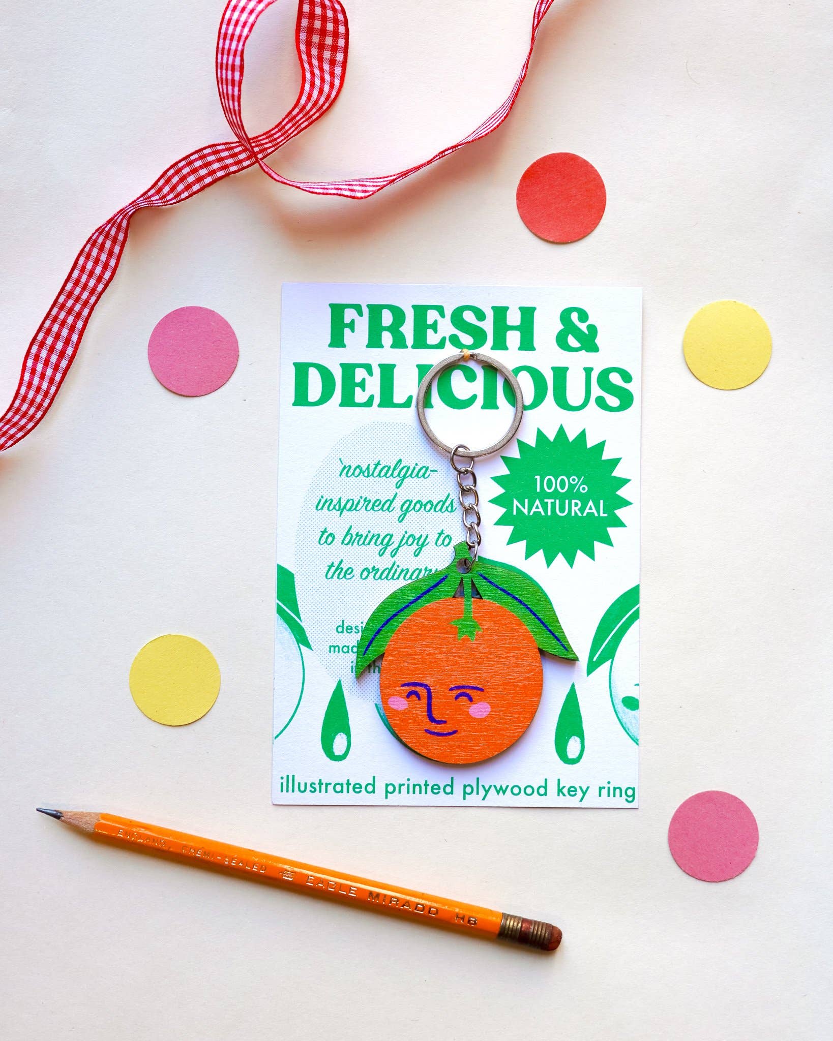 Cheeky Orange Illustrated Plywood Keyring