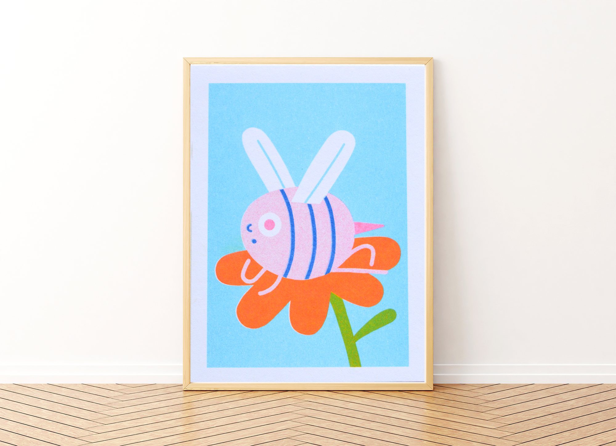 Mini Bee Risograph Print