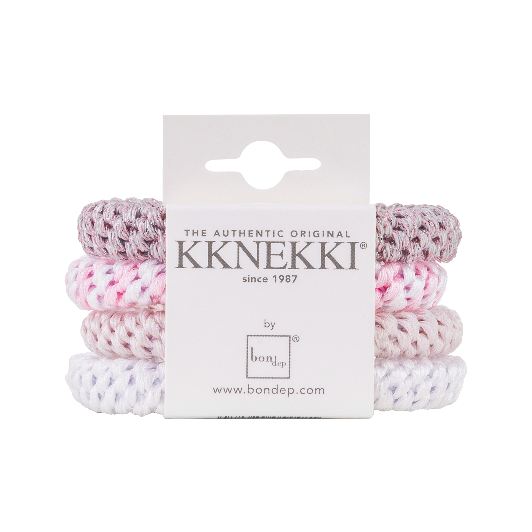 Set Of 4 Pale Pink & White Kknekki Hair Ties