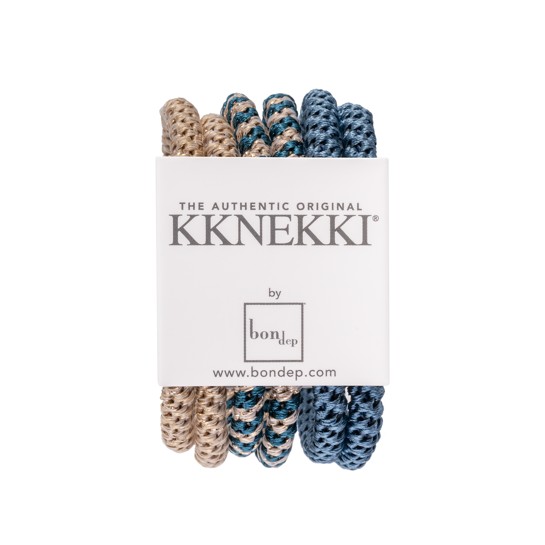 Set Of 6 Gold & Blue Slim Kknekki Hair Ties