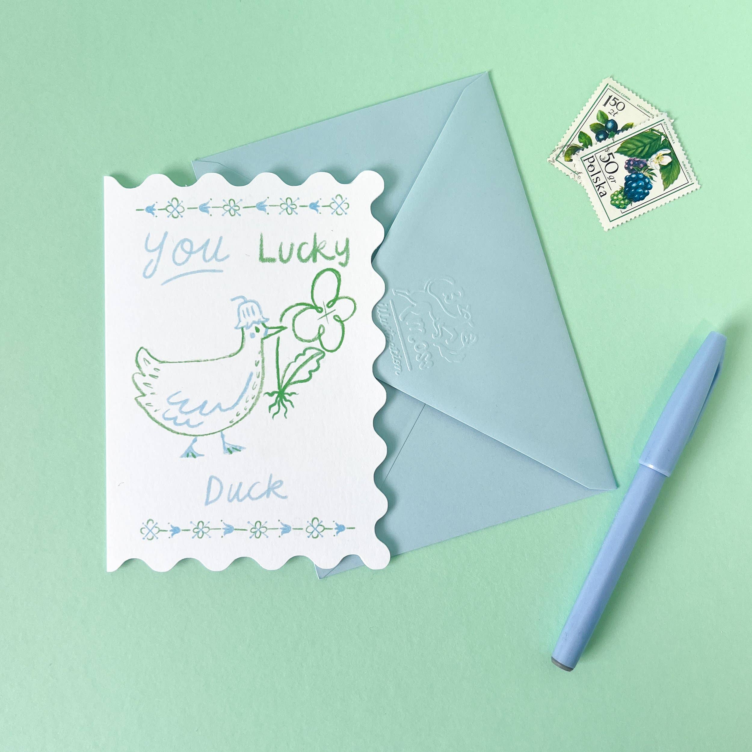 Lucky Duck Scalloped Card