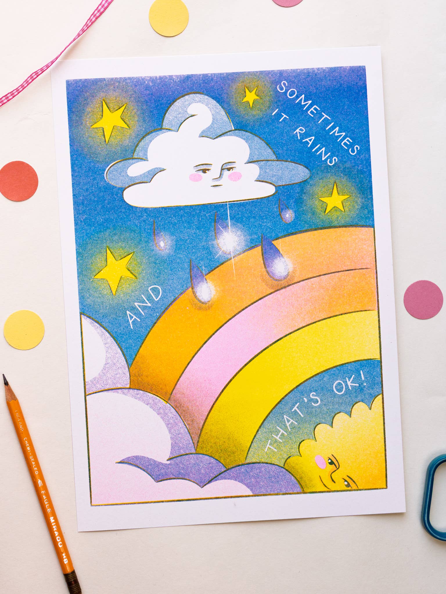 Sometimes It Rains A4 Risograph Print