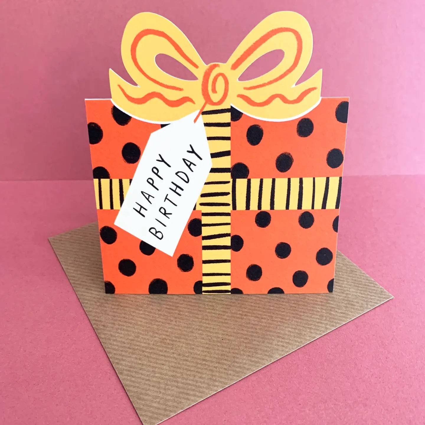 Red & Black Dot Birthday Bow Card