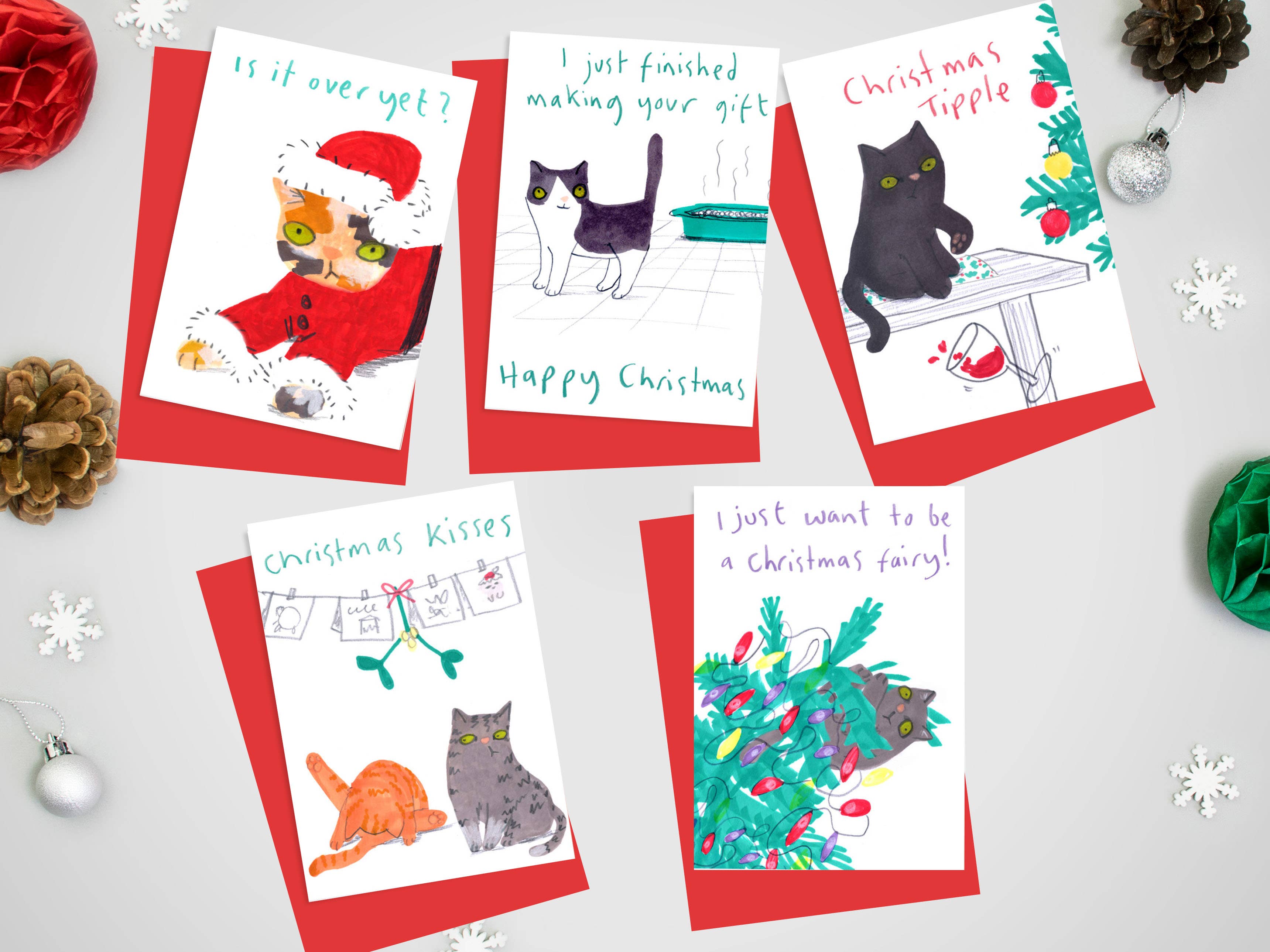 Pack Of Ten Catty Christmas Cards