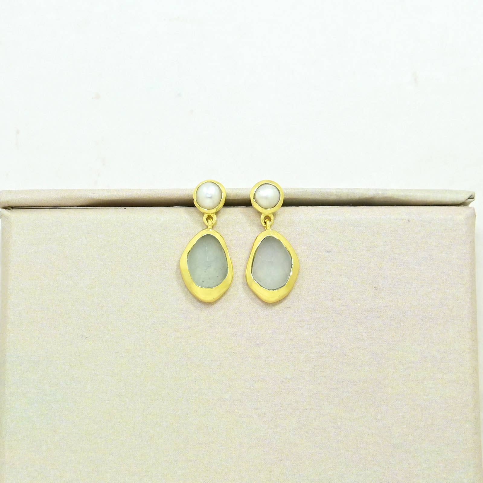 Aylani Hook Earrings - Pearl & Aquamarine Chalcedony