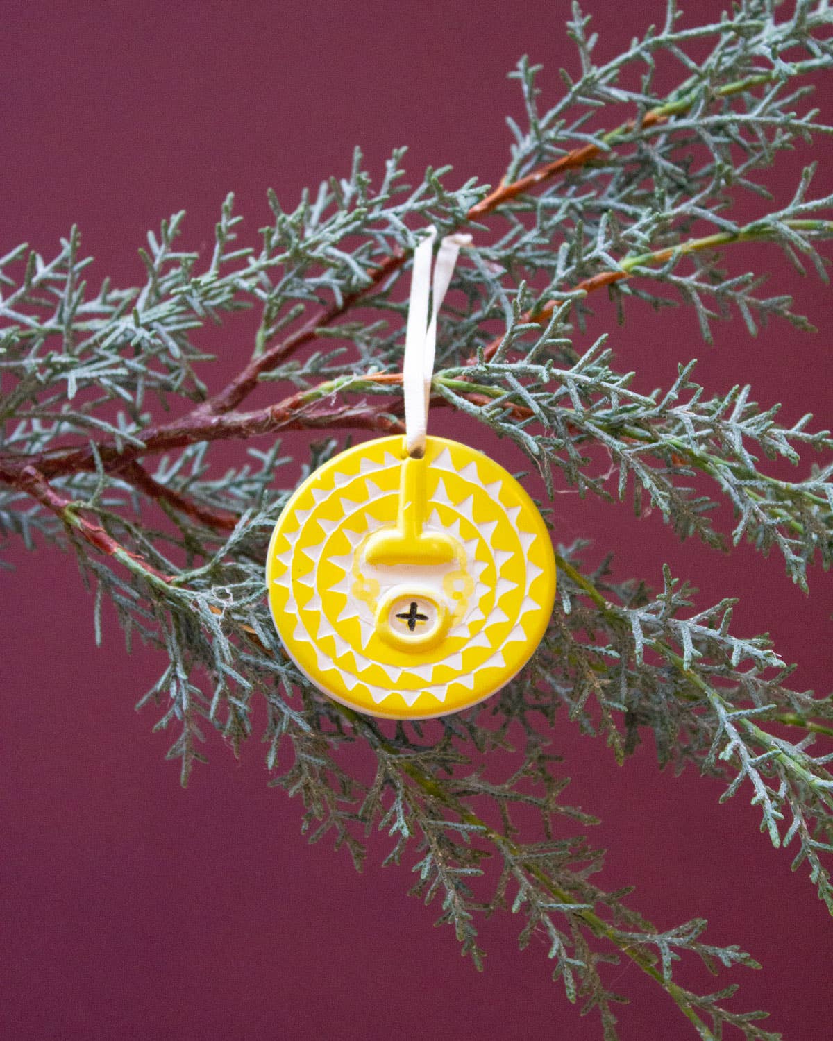 Yellow Sunmask Soapstone Christmas Tree Decoration