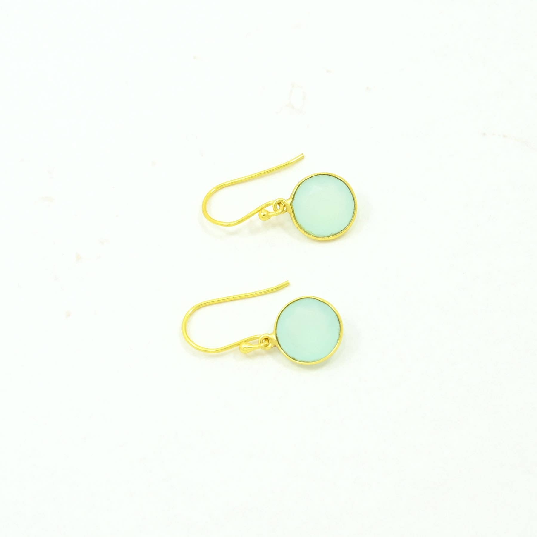 Round Gemstone Earring Gold Silver 925 - Aqua Chalcedony