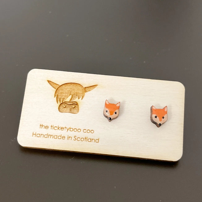 Hand Painted Wooden Fox Earrings