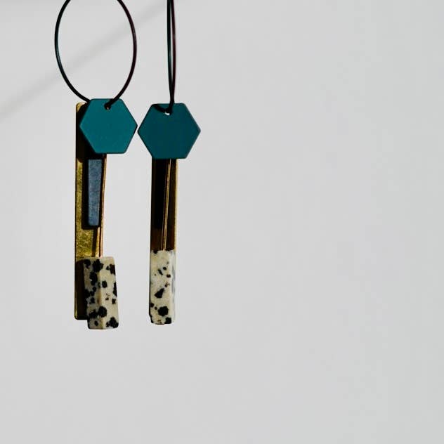 Charm Earrings - Dalmatian Jasper & Teal