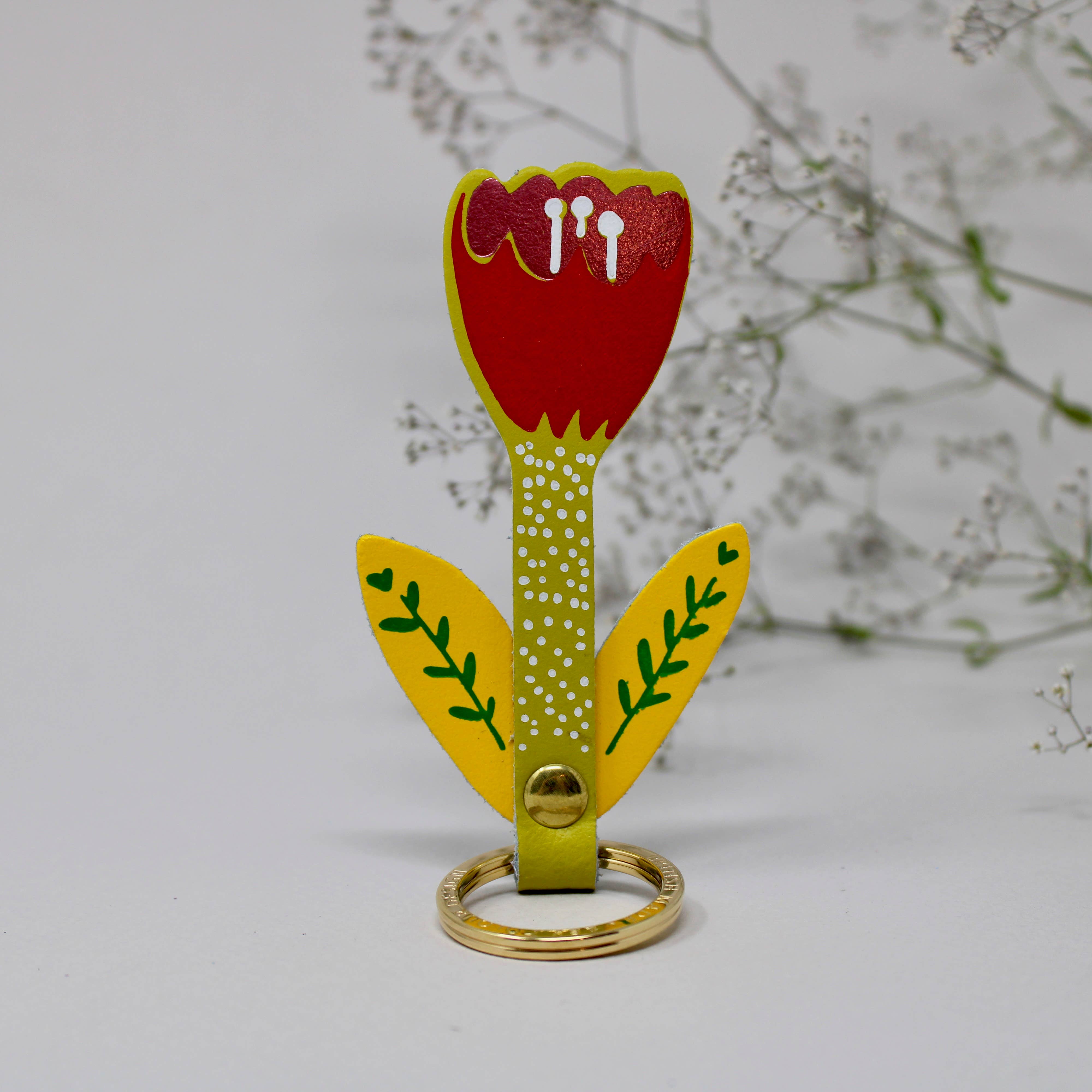 Tulip Flower Key Fob - Acid Green