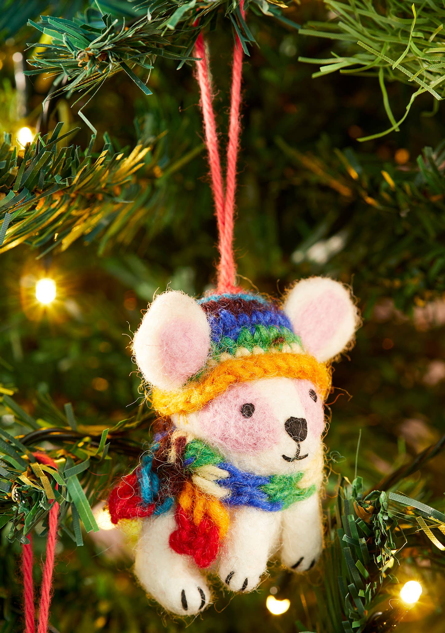 Felt Rabbit in Rainbow Knitted Wool Hat