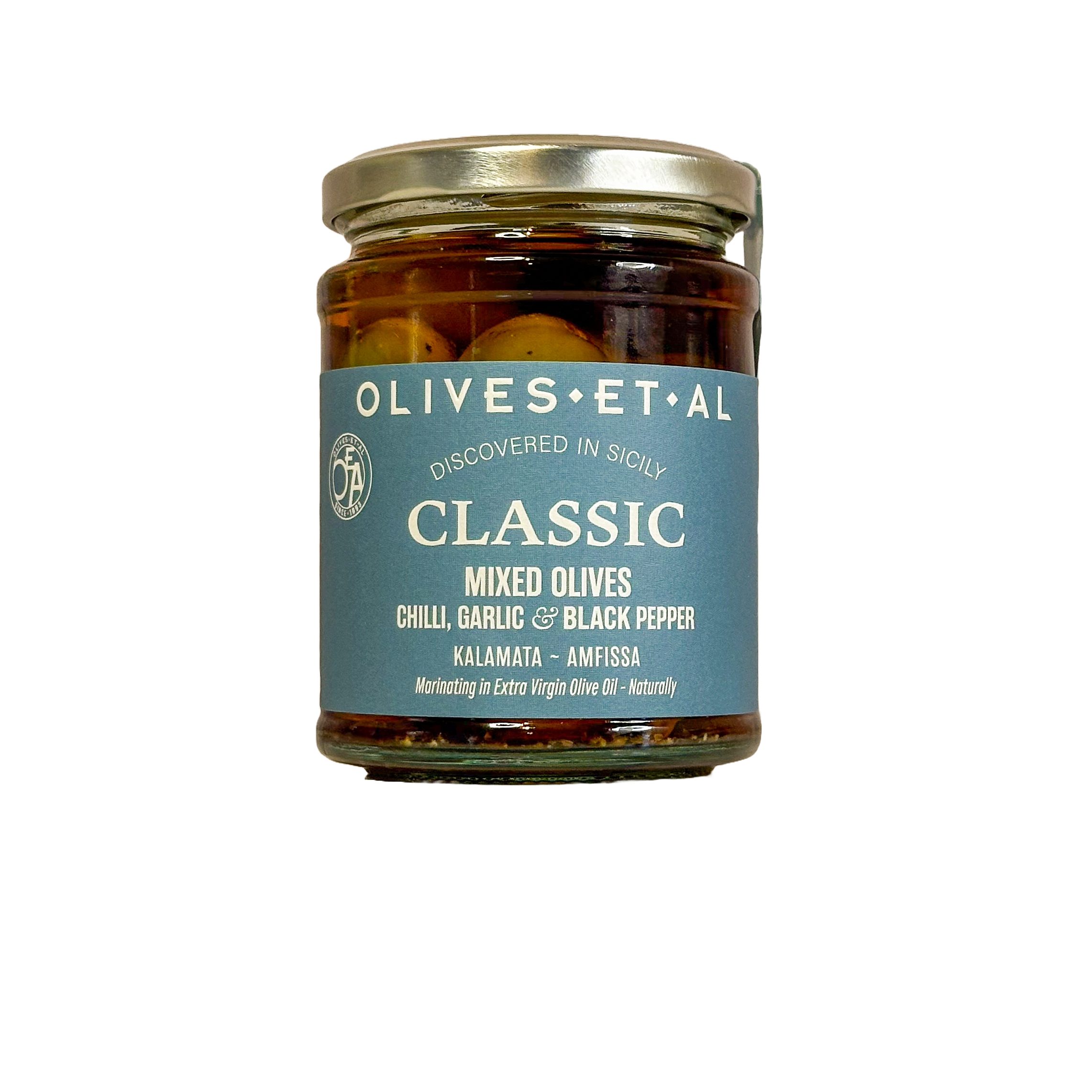 Classic Chilli, Garlic & Black Pepper Whole Olives