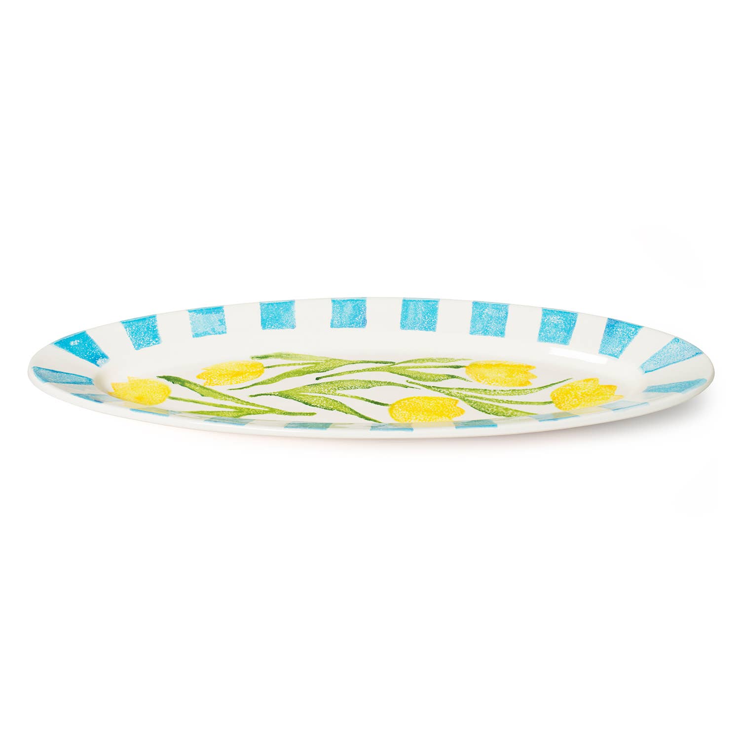 XL Blue Rimmed Tulip Platter