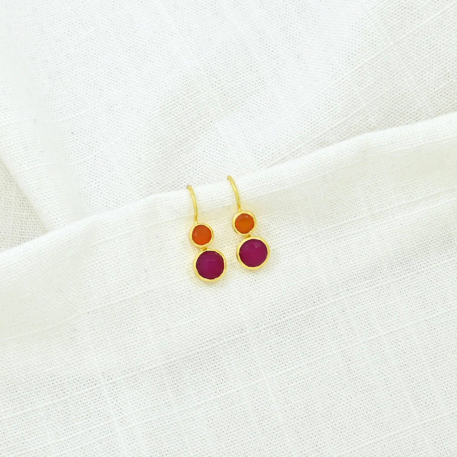 Delphine Hook Earring - Pink Jade & Orange Carnelian