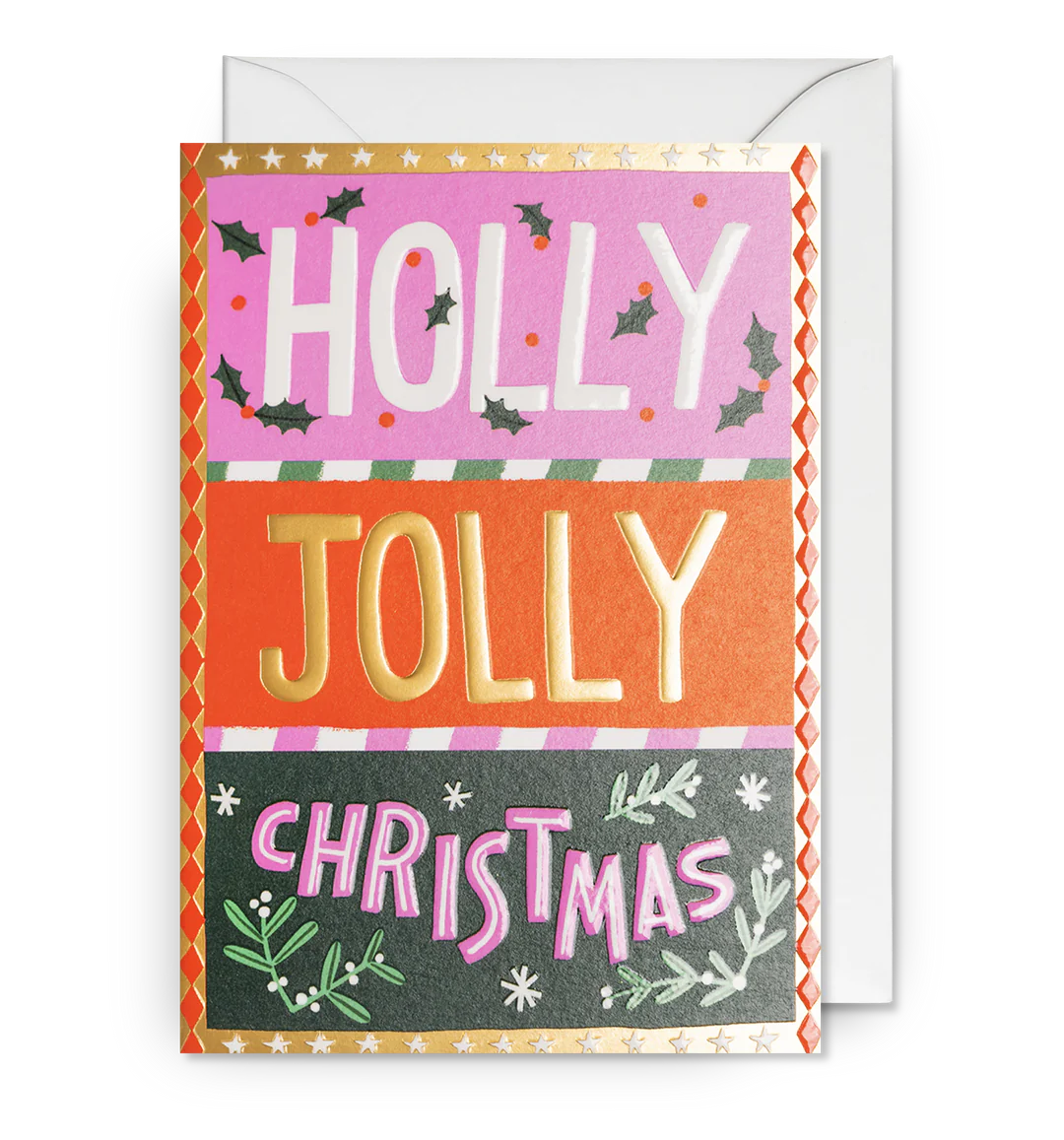 Pack Of 5 Holly Jolly Typographic Christmas Card