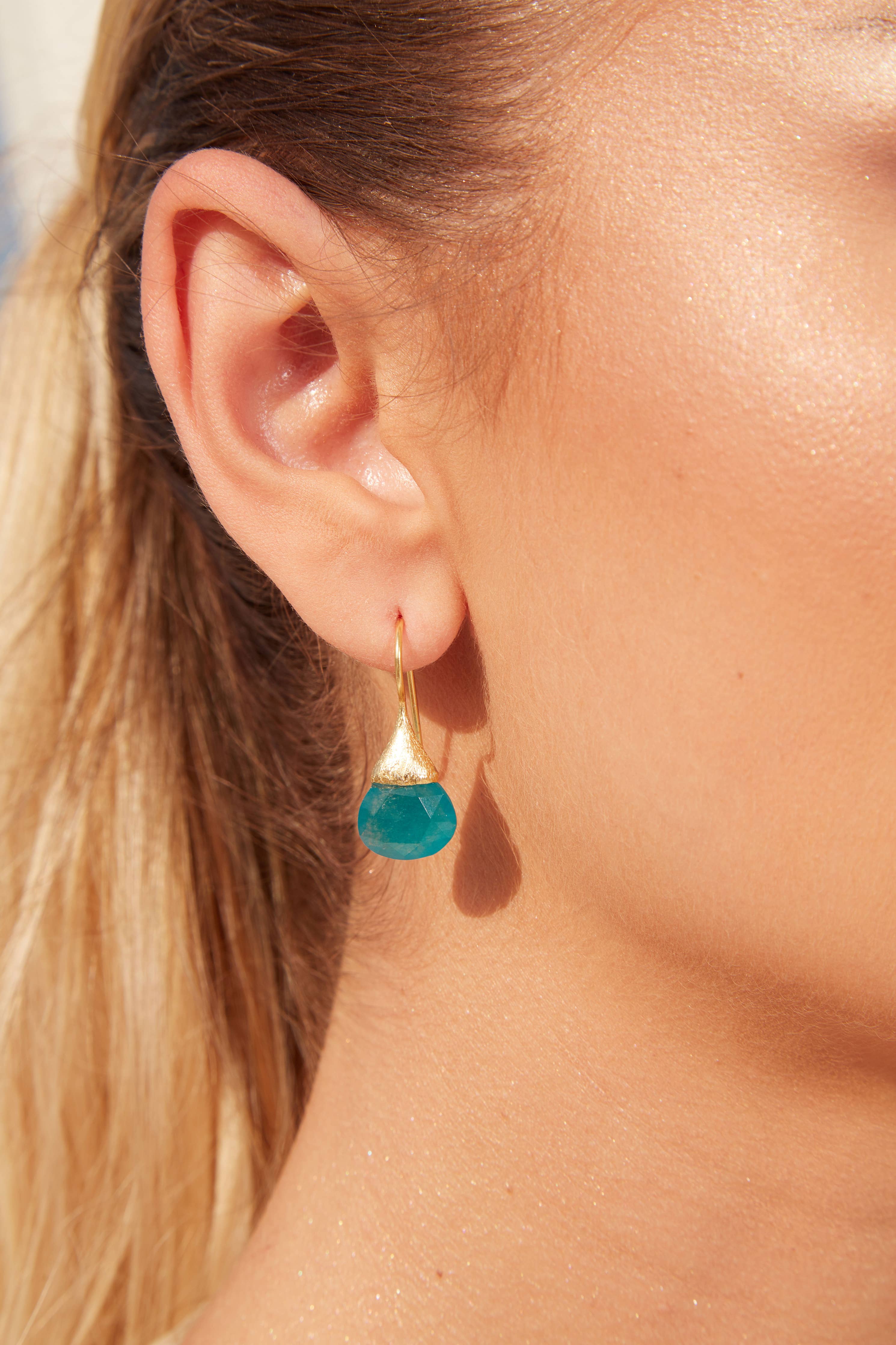 Boho Droplet Earrings - Neon Blue Jade
