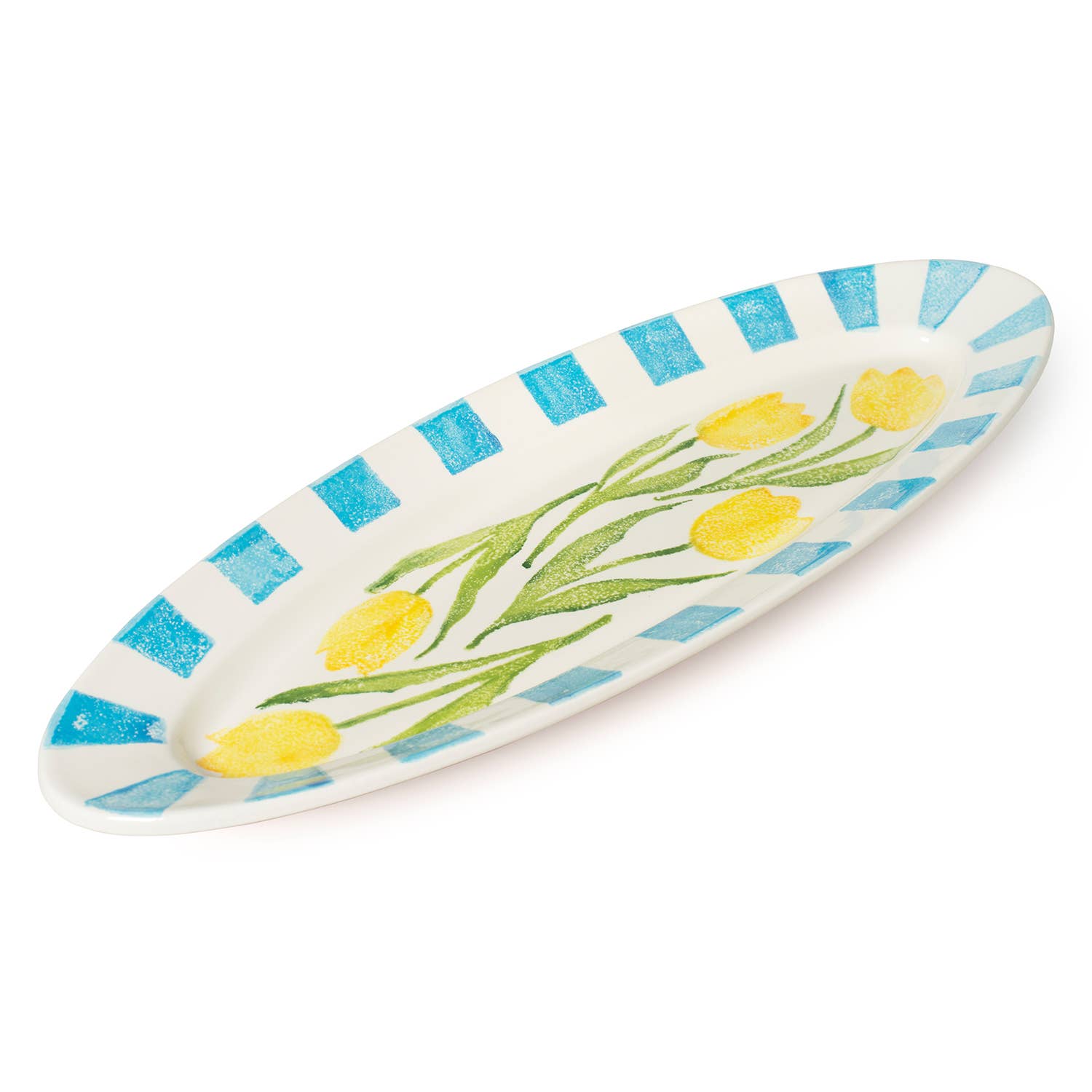 XL Blue Rimmed Tulip Platter