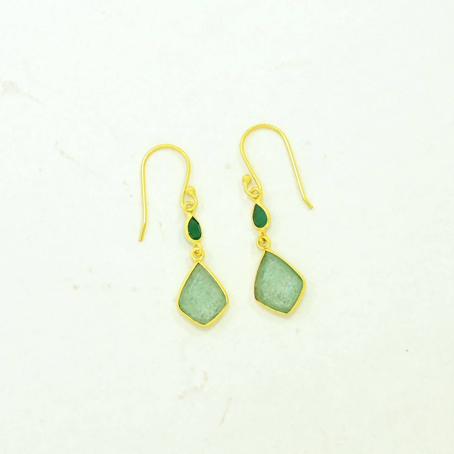 Uma Hook Earrings - Green Aventurine & Onyx
