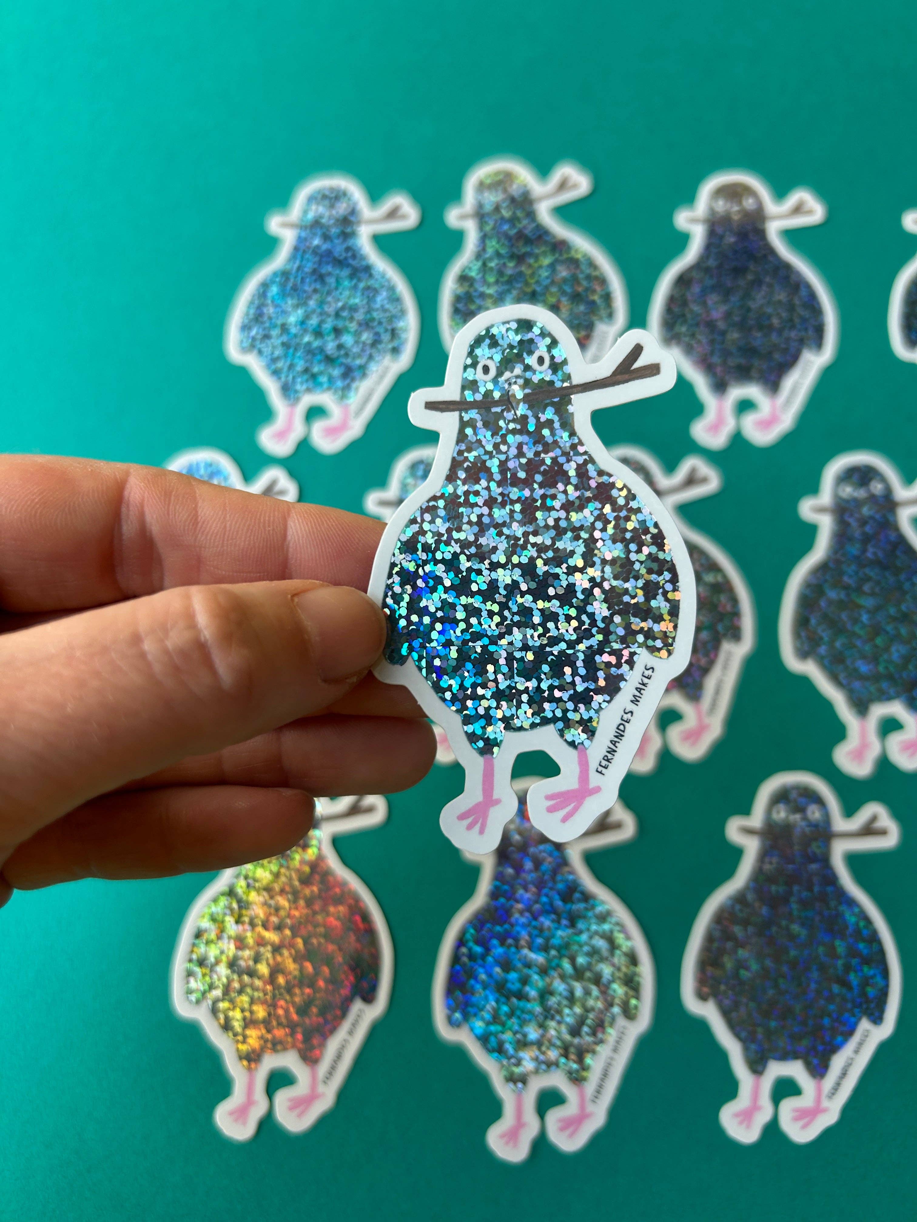 Glitter Tobias Pigeon Vinyl Sticker