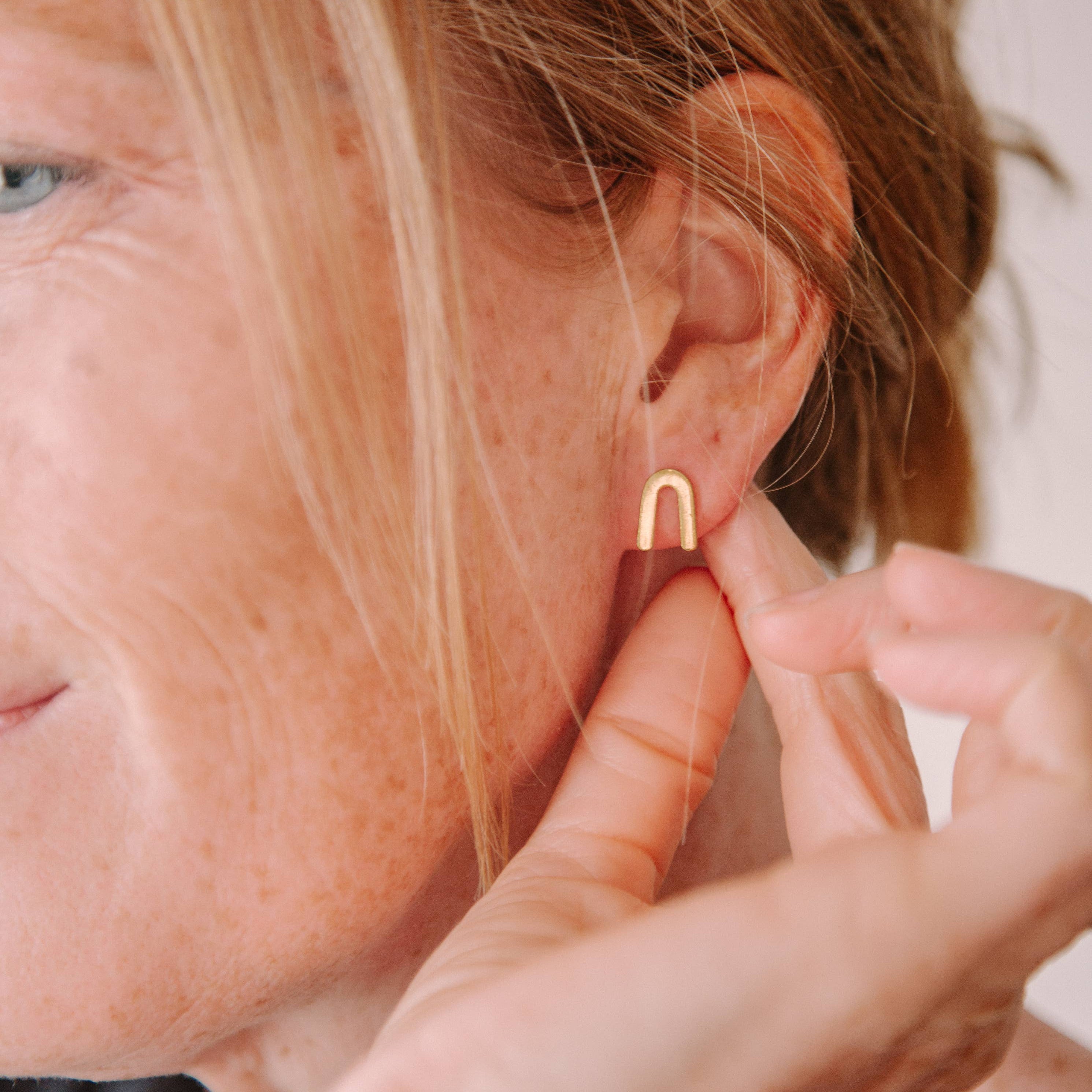 Mismatched Arch Earrings | Black & Brass Geometric Studs