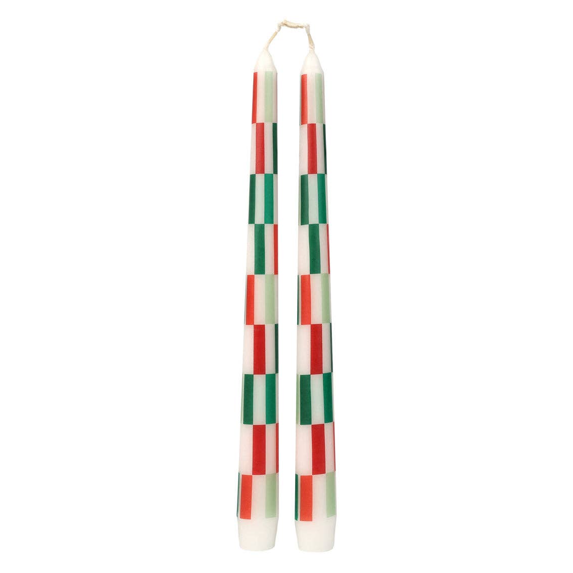 2 Pack Of Red & Green Check Dinner Candles