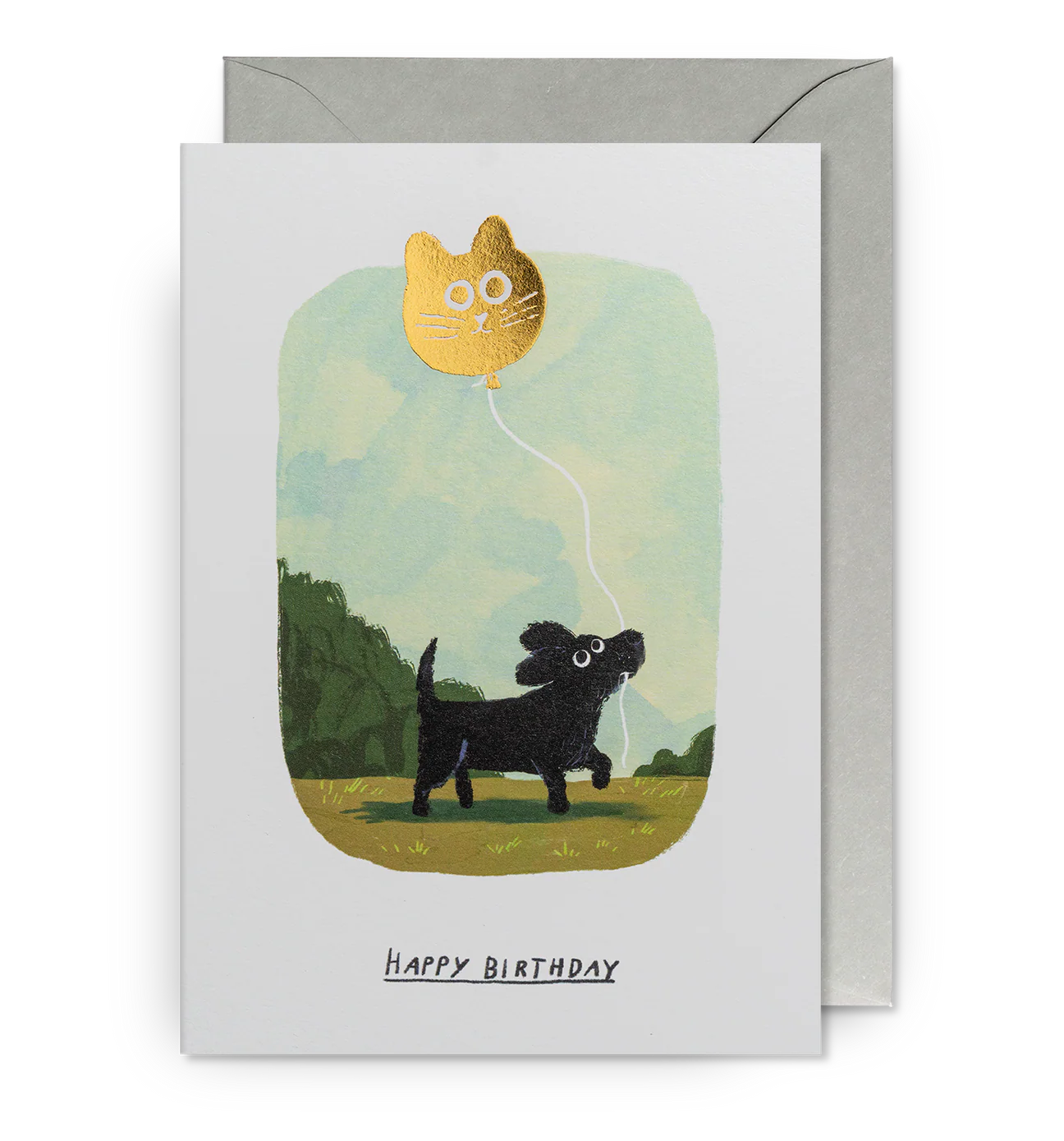 Dog With Cat Balloon Birthday Card