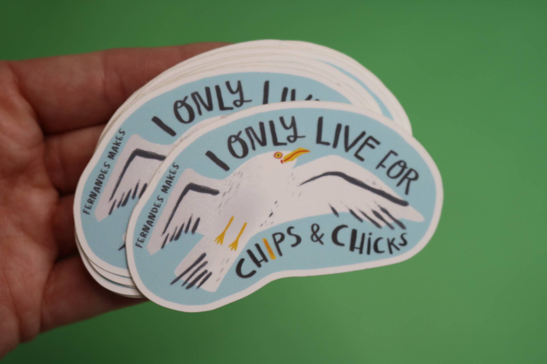Seagull Vinyl Sticker - I only live for chips and chicks!