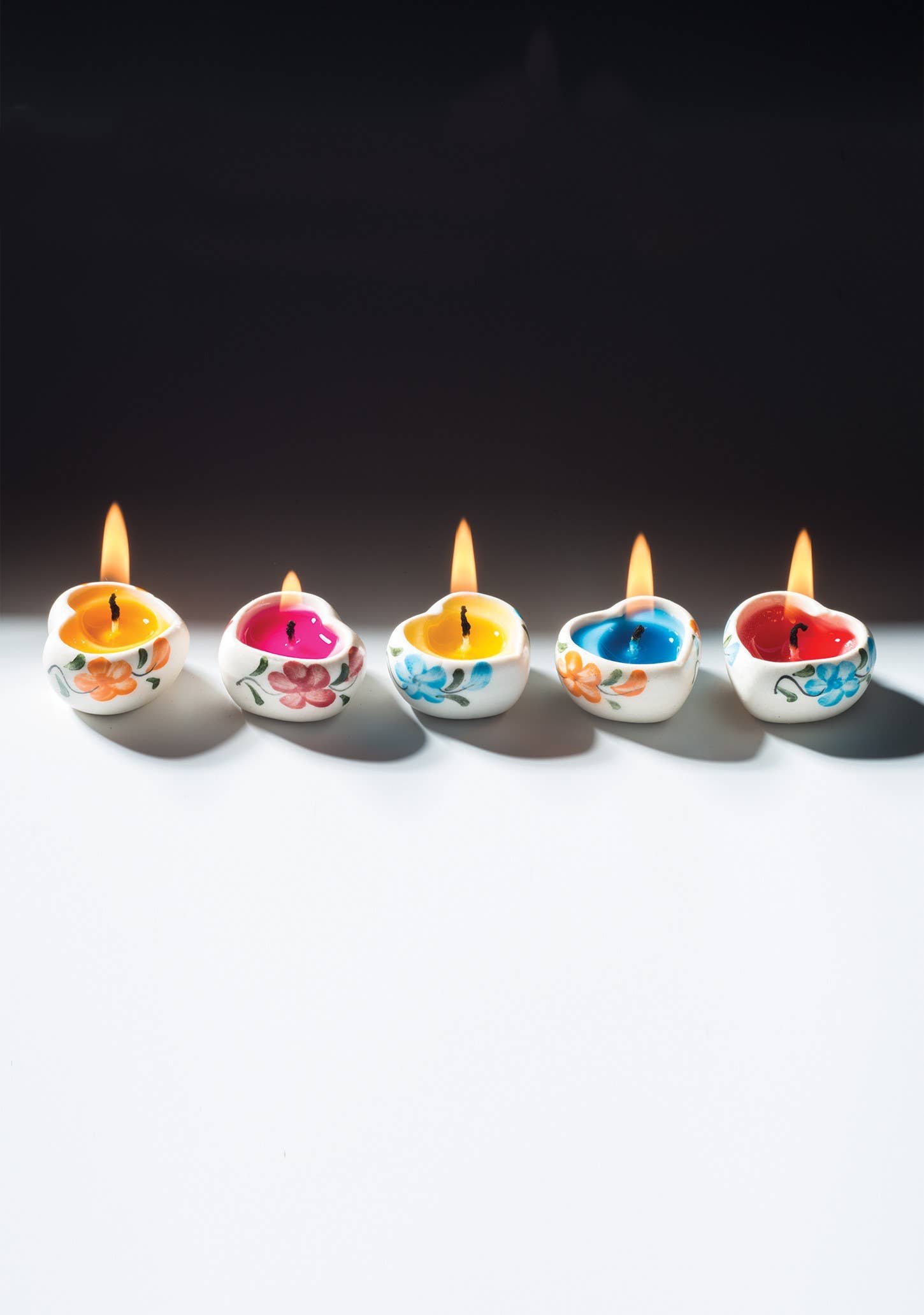 Set Of 5 Hand Painted Ceramic Heart Candles