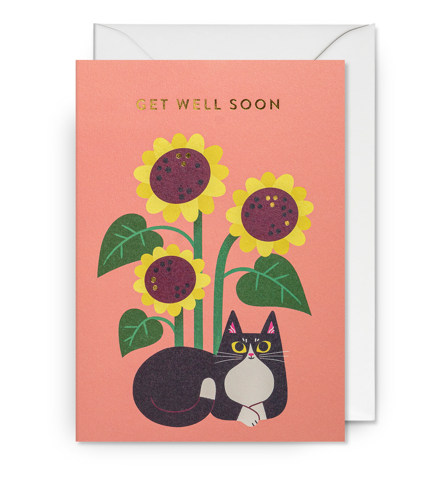 Sunflower Cat Get Well Soon Card