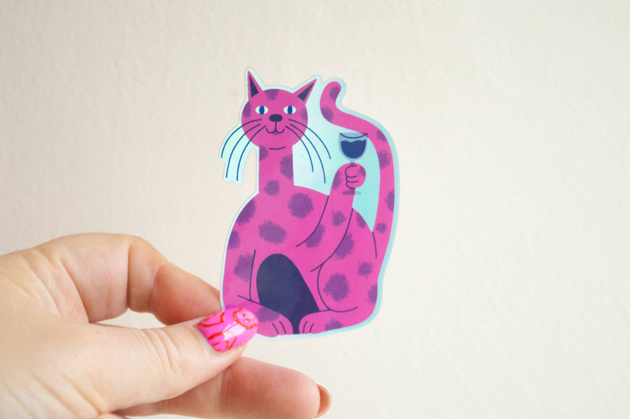 Wine Cat Holographic Sticker