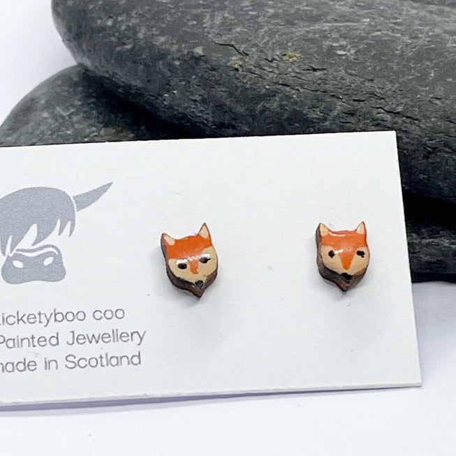 Hand Painted Wooden Fox Earrings