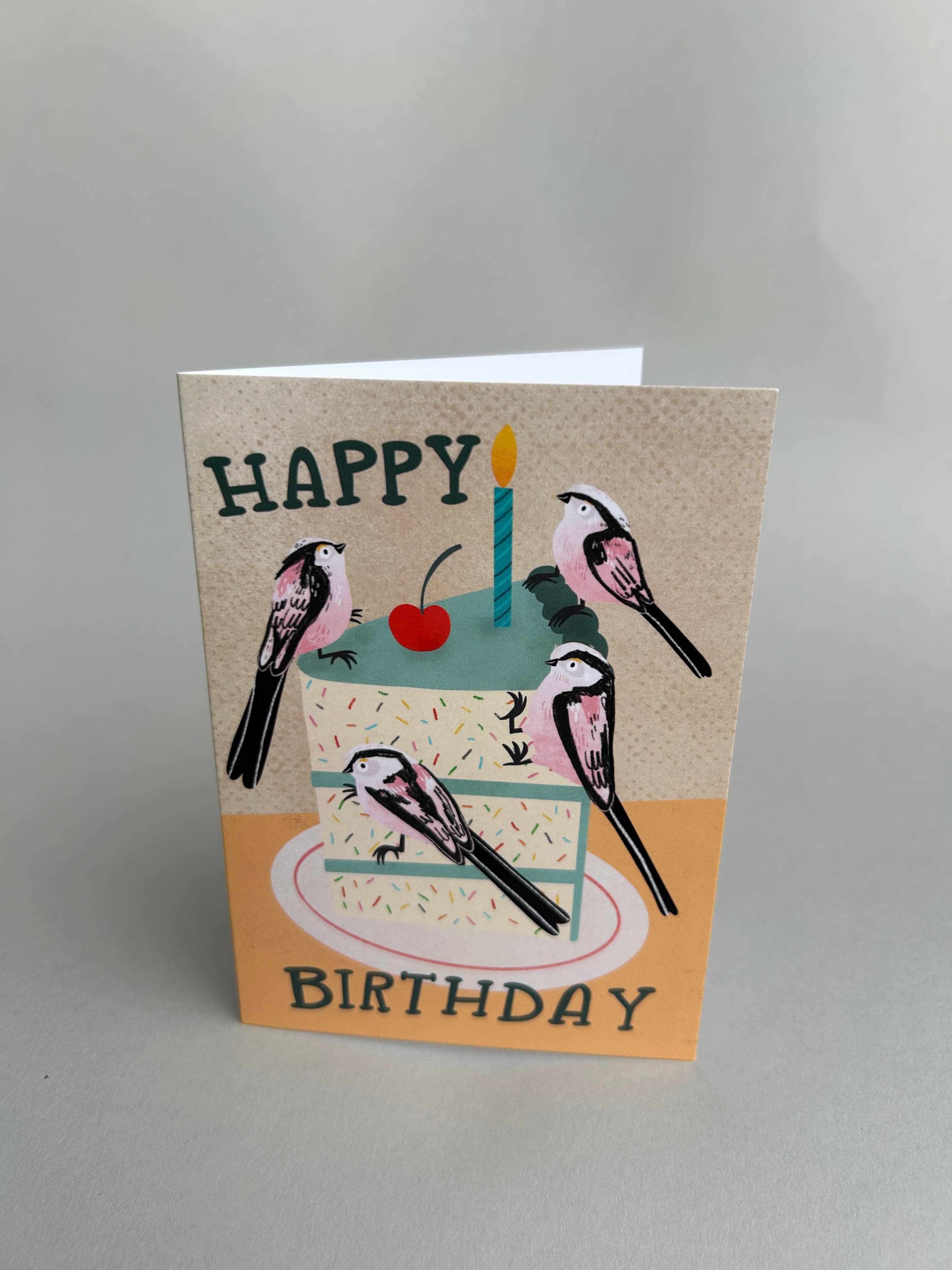 Long Tailed Tits - Happy Birthday (Cake) - A6 Greeting Card