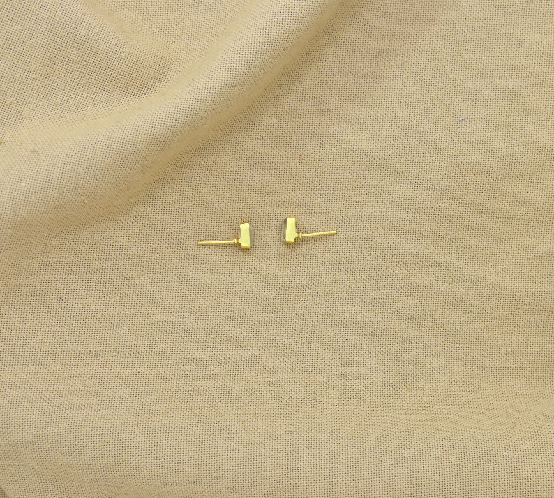 Baguette Cut Moonstone Gold Plated Stud Earrings