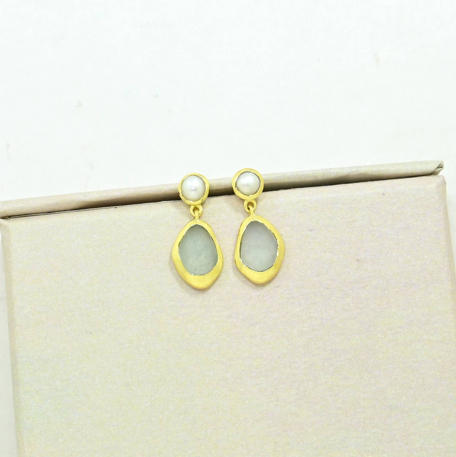 Aylani Hook Earrings - Pearl & Aquamarine Chalcedony