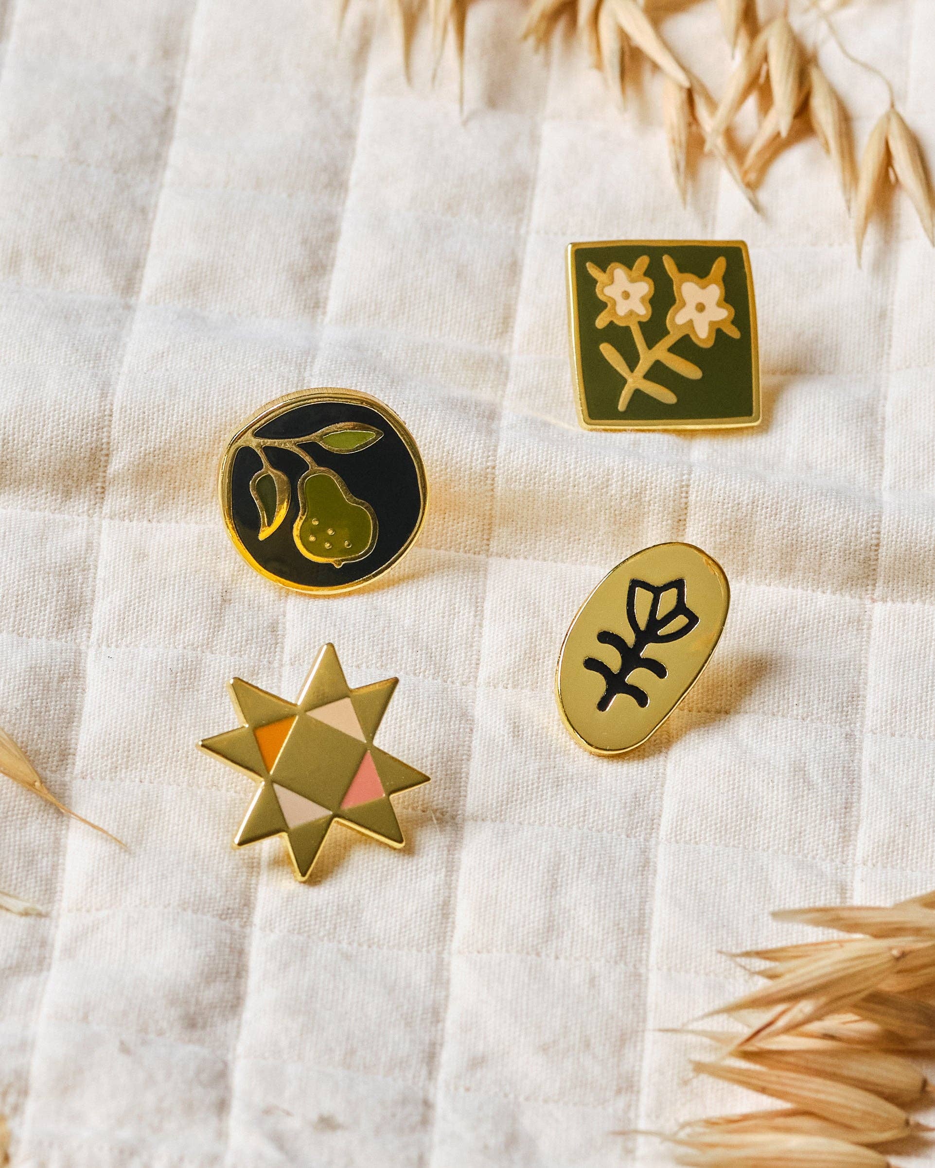 Square Folk Art Flower Enamel Pin