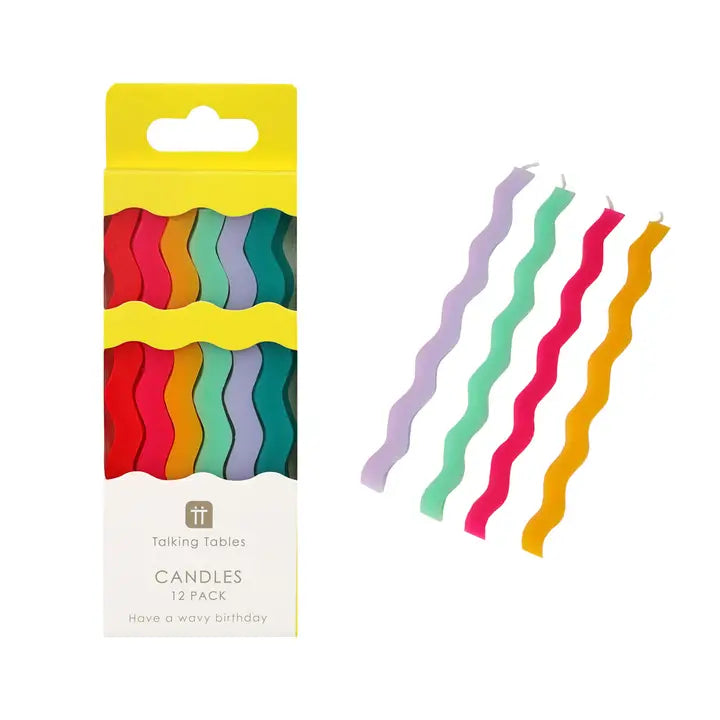 Colourful Wavy Tall Birthday Candle (Pack Of 12)