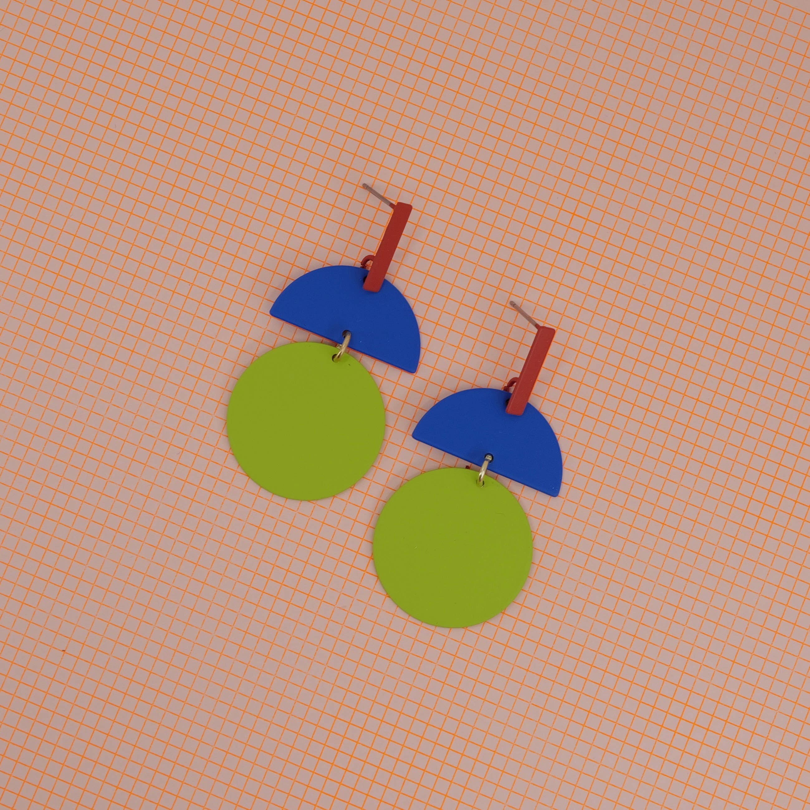 Lime, Ink Blue and Rust Orange Geometric Studs