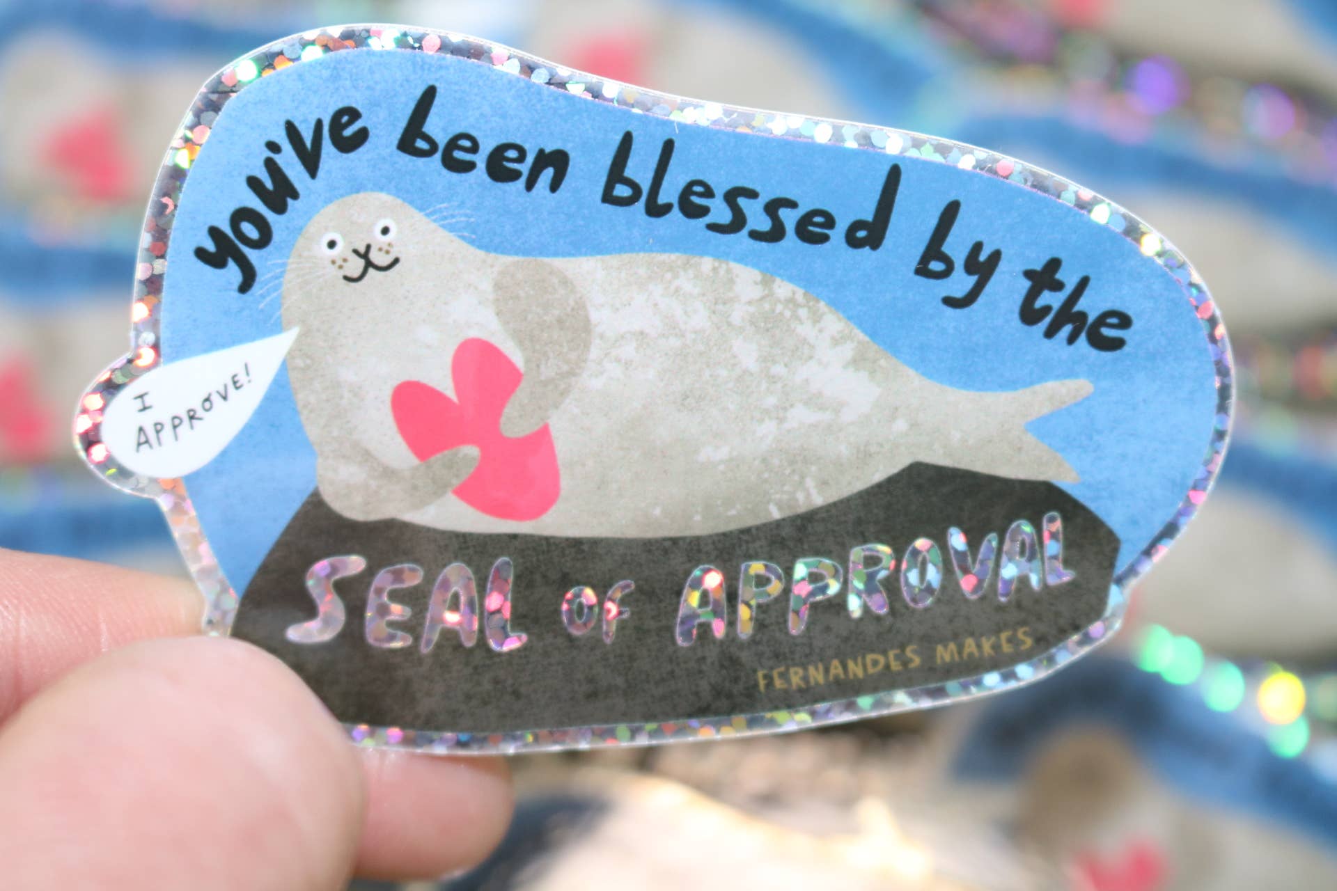 Seal Of Approval Glossy Glitter Vinyl Sticker