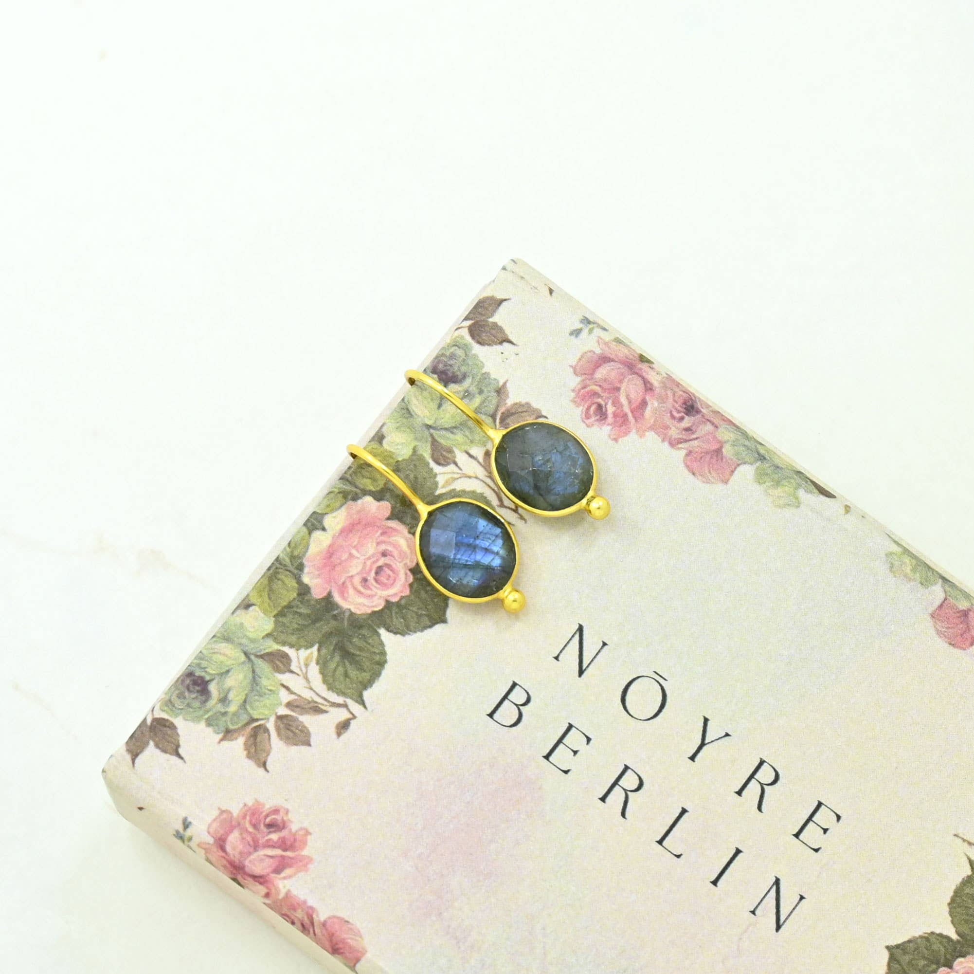 Oval Gemstone Hook Earrings - Labradorite